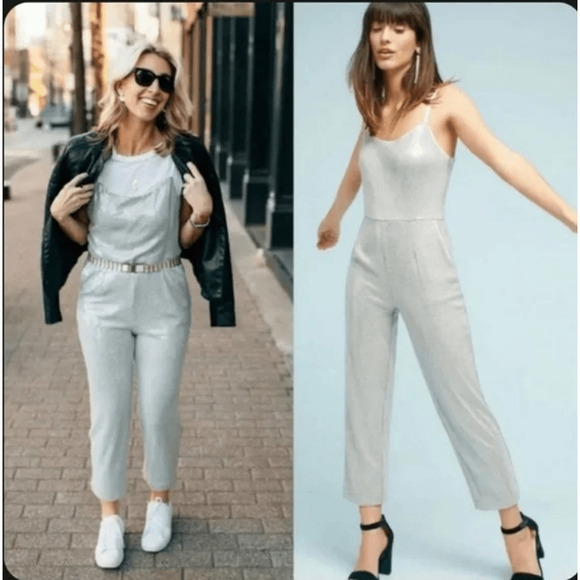 Sequin Silver Wide Leg Jumpsuit - Picture 1 of 13